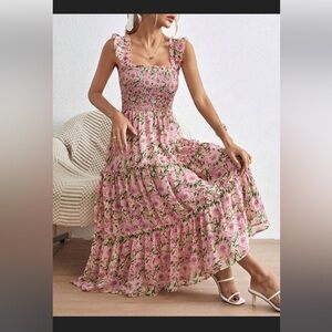 Pink Floral Midi Dress